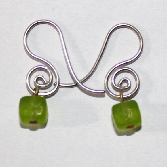 Jewelry - Sterling Silver Frosted Glass Bead Spiral Earrings